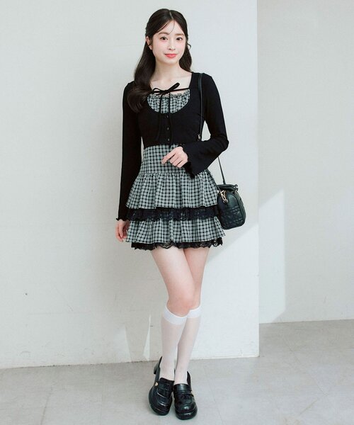 OLIVE des OLIVE（オリーブデオリーブ）の「レースティアードワンピとカーデのセット（ワンピース・レディース・サックスブルー/ブラック/オフホワイト・FREE）」の17枚目の写真