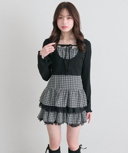 OLIVE des OLIVE（オリーブデオリーブ）の「レースティアードワンピとカーデのセット（ワンピース・レディース・サックスブルー/ブラック/オフホワイト・FREE）」の19枚目の写真