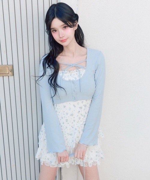 OLIVE des OLIVE（オリーブデオリーブ）の「レースティアードワンピとカーデのセット（ワンピース・レディース・サックスブルー/ブラック/オフホワイト・FREE）」の3枚目の写真