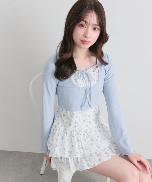 OLIVE des OLIVE（オリーブデオリーブ）の「レースティアードワンピとカーデのセット（ワンピース・レディース・サックスブルー/ブラック/オフホワイト・FREE）」の4枚目の写真