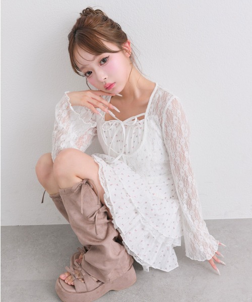 OLIVE des OLIVE(オリーブデオリーブ)の「レースティアードワンピとカーデのセット(ワンピース・レディース・サックスブルー/ブラック/オフホワイト・FREE)」の4枚目の写真