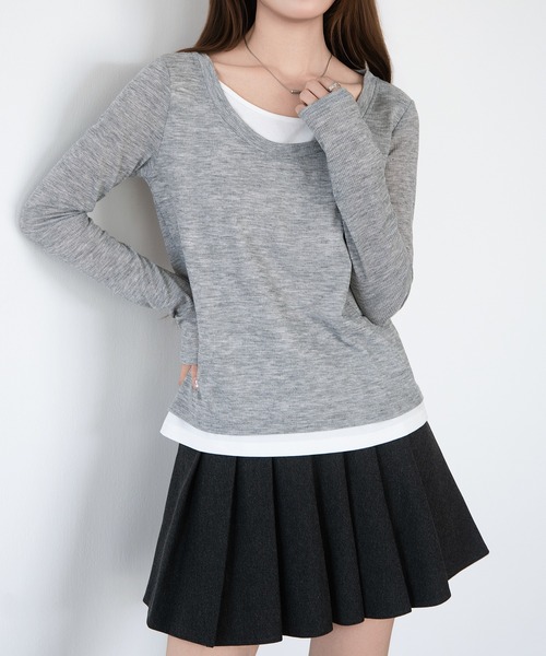 by LEGNA(バイレグナ)の「フェイクレイヤードトップス(Tシャツ/カットソー・レディース・グレー/ブラック・LARGE/MEDIUM)」の1枚目の写真