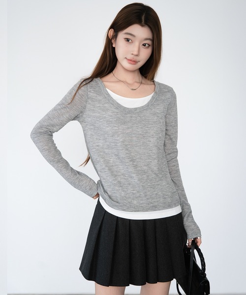 by LEGNA(バイレグナ)の「フェイクレイヤードトップス(Tシャツ/カットソー・レディース・グレー/ブラック・LARGE/MEDIUM)」の3枚目の写真