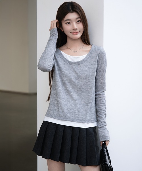 by LEGNA(バイレグナ)の「フェイクレイヤードトップス(Tシャツ/カットソー・レディース・グレー/ブラック・LARGE/MEDIUM)」の5枚目の写真