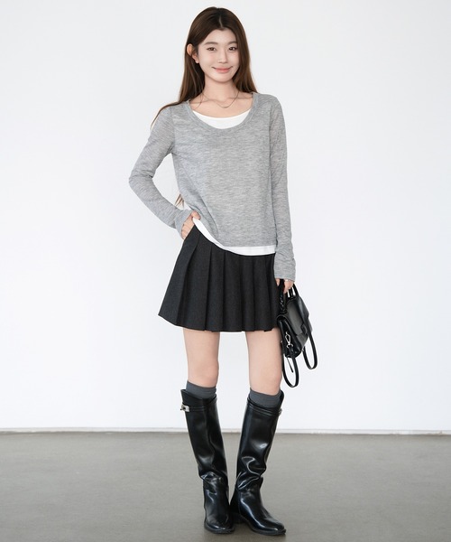 by LEGNA(バイレグナ)の「フェイクレイヤードトップス(Tシャツ/カットソー・レディース・グレー/ブラック・LARGE/MEDIUM)」の7枚目の写真