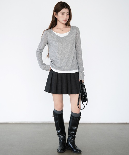 by LEGNA(バイレグナ)の「フェイクレイヤードトップス(Tシャツ/カットソー・レディース・グレー/ブラック・LARGE/MEDIUM)」の8枚目の写真