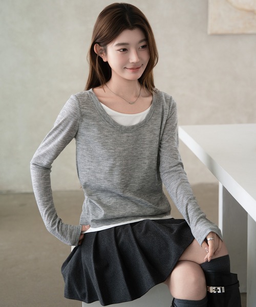by LEGNA(バイレグナ)の「フェイクレイヤードトップス(Tシャツ/カットソー・レディース・グレー/ブラック・LARGE/MEDIUM)」の9枚目の写真