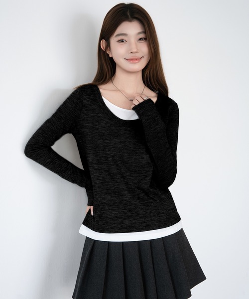 by LEGNA(バイレグナ)の「フェイクレイヤードトップス(Tシャツ/カットソー・レディース・グレー/ブラック・LARGE/MEDIUM)」の11枚目の写真