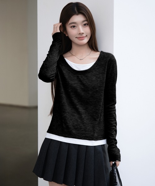 by LEGNA(バイレグナ)の「フェイクレイヤードトップス(Tシャツ/カットソー・レディース・グレー/ブラック・LARGE/MEDIUM)」の12枚目の写真
