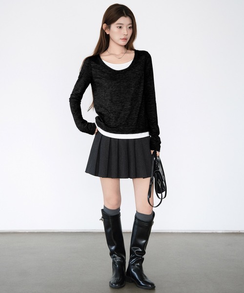 by LEGNA(バイレグナ)の「フェイクレイヤードトップス(Tシャツ/カットソー・レディース・グレー/ブラック・LARGE/MEDIUM)」の16枚目の写真