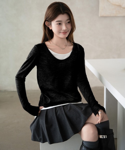 by LEGNA(バイレグナ)の「フェイクレイヤードトップス(Tシャツ/カットソー・レディース・グレー/ブラック・LARGE/MEDIUM)」の17枚目の写真