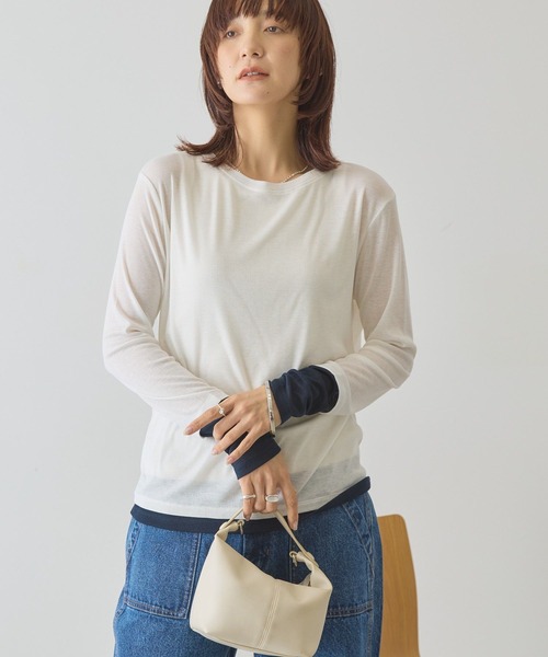 AMERICAN HOLIC（アメリカンホリック）の「配色シアーレイヤードプルオーバー（Tシャツ/カットソー・レディース・ネイビー/イエロー/グリーン・L/M）」の3枚目の写真