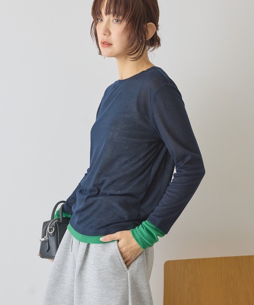 AMERICAN HOLIC（アメリカンホリック）の「配色シアーレイヤードプルオーバー（Tシャツ/カットソー・レディース・ネイビー/イエロー/グリーン・L/M）」の2枚目の写真