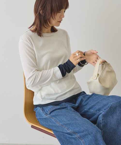 AMERICAN HOLIC（アメリカンホリック）の「配色シアーレイヤードプルオーバー（Tシャツ/カットソー・レディース・ネイビー/イエロー/グリーン・L/M）」の9枚目の写真