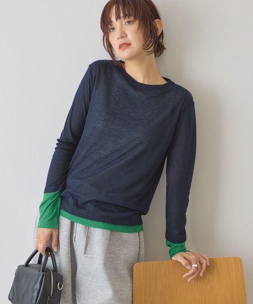 AMERICAN HOLIC（アメリカンホリック）の「配色シアーレイヤードプルオーバー（Tシャツ/カットソー・レディース・ネイビー/イエロー/グリーン・L/M）」の10枚目の写真