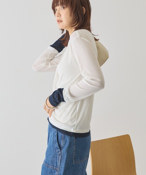 AMERICAN HOLIC（アメリカンホリック）の「配色シアーレイヤードプルオーバー（Tシャツ/カットソー・レディース・ネイビー/イエロー/グリーン・L/M）」の11枚目の写真