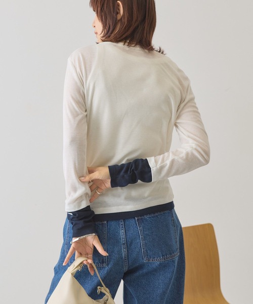 AMERICAN HOLIC（アメリカンホリック）の「配色シアーレイヤードプルオーバー（Tシャツ/カットソー・レディース・ネイビー/イエロー/グリーン・L/M）」の13枚目の写真