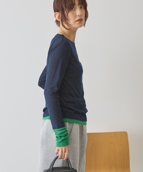 AMERICAN HOLIC（アメリカンホリック）の「配色シアーレイヤードプルオーバー（Tシャツ/カットソー・レディース・ネイビー/イエロー/グリーン・L/M）」の15枚目の写真