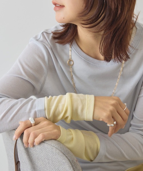 AMERICAN HOLIC（アメリカンホリック）の「配色シアーレイヤードプルオーバー（Tシャツ/カットソー・レディース・ネイビー/イエロー/グリーン・L/M）」の19枚目の写真