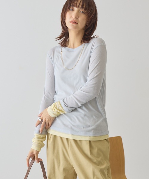 AMERICAN HOLIC（アメリカンホリック）の「配色シアーレイヤードプルオーバー（Tシャツ/カットソー・レディース・ネイビー/イエロー/グリーン・L/M）」の6枚目の写真