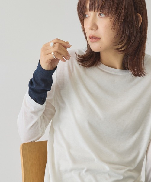 AMERICAN HOLIC（アメリカンホリック）の「配色シアーレイヤードプルオーバー（Tシャツ/カットソー・レディース・ネイビー/イエロー/グリーン・L/M）」の7枚目の写真