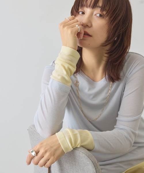 AMERICAN HOLIC（アメリカンホリック）の「配色シアーレイヤードプルオーバー（Tシャツ/カットソー・レディース・ネイビー/イエロー/グリーン・L/M）」の8枚目の写真