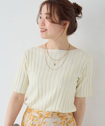 le.coeur blanc | ボートネックハーフスリーブリブニット(ニット/セーター)