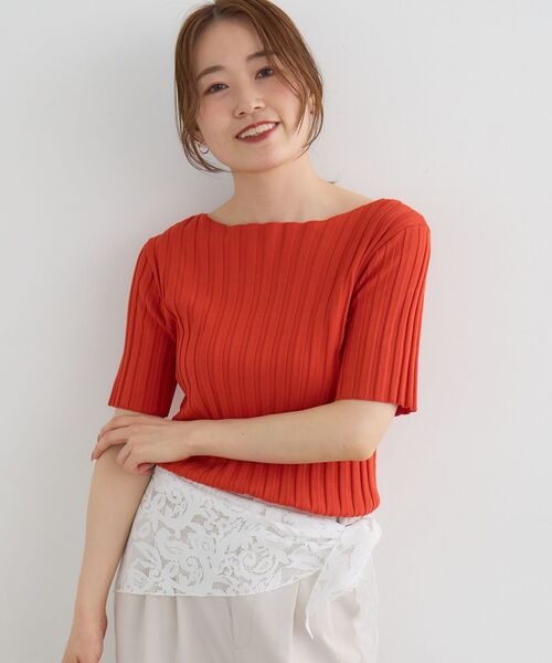 le.coeur blanc(ルクールブラン)の「ボートネックハーフスリーブリブニット(ニット/セーター・レディース・オフホワイト/グレイッシュベージュ/ブラウン/オレンジ/ブラック・38)」の7枚目の写真