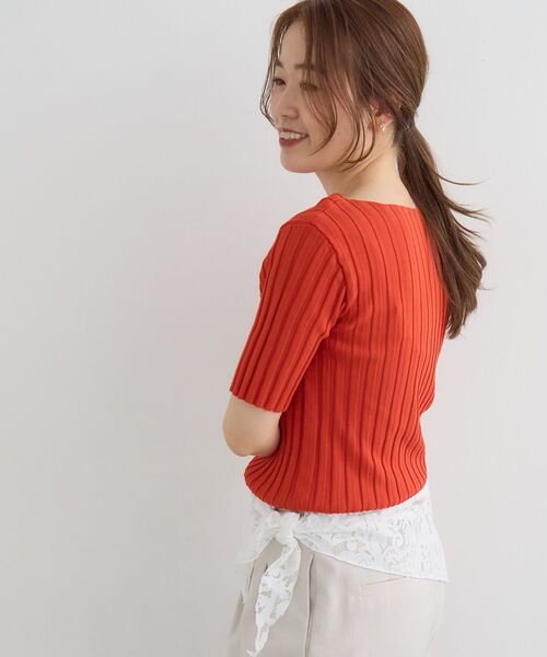 le.coeur blanc(ルクールブラン)の「ボートネックハーフスリーブリブニット(ニット/セーター・レディース・オフホワイト/グレイッシュベージュ/ブラウン/オレンジ/ブラック・38)」の10枚目の写真