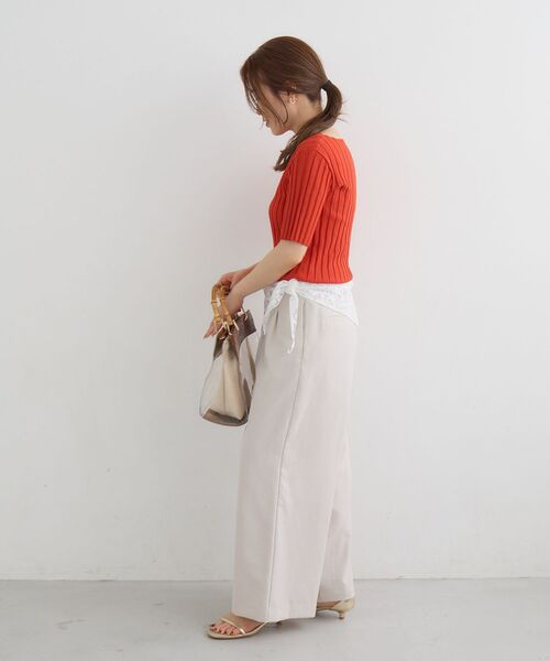 le.coeur blanc(ルクールブラン)の「ボートネックハーフスリーブリブニット(ニット/セーター・レディース・オフホワイト/グレイッシュベージュ/ブラウン/オレンジ/ブラック・38)」の12枚目の写真