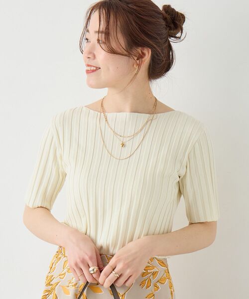 le.coeur blanc(ルクールブラン)の「ボートネックハーフスリーブリブニット(ニット/セーター・レディース・オフホワイト/グレイッシュベージュ/ブラウン/オレンジ/ブラック・38)」の21枚目の写真