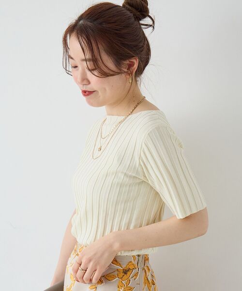 le.coeur blanc(ルクールブラン)の「ボートネックハーフスリーブリブニット(ニット/セーター・レディース・オフホワイト/グレイッシュベージュ/ブラウン/オレンジ/ブラック・38)」の22枚目の写真