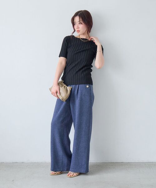 le.coeur blanc（ルクールブラン）の「ボートネックハーフスリーブリブニット（ニット/セーター・レディース・オフホワイト/グレイッシュベージュ/ブラウン/オレンジ/ブラック・38）」の6枚目の写真