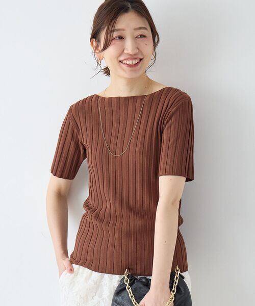 le.coeur blanc（ルクールブラン）の「ボートネックハーフスリーブリブニット（ニット/セーター・レディース・オフホワイト/グレイッシュベージュ/ブラウン/オレンジ/ブラック・38）」の7枚目の写真