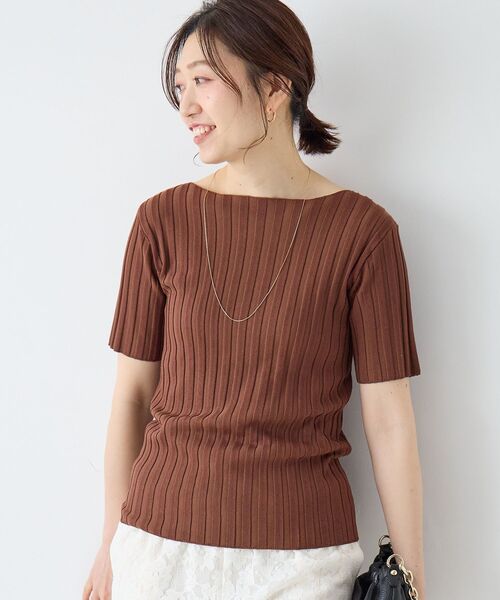 le.coeur blanc（ルクールブラン）の「ボートネックハーフスリーブリブニット（ニット/セーター・レディース・オフホワイト/グレイッシュベージュ/ブラウン/オレンジ/ブラック・38）」の8枚目の写真