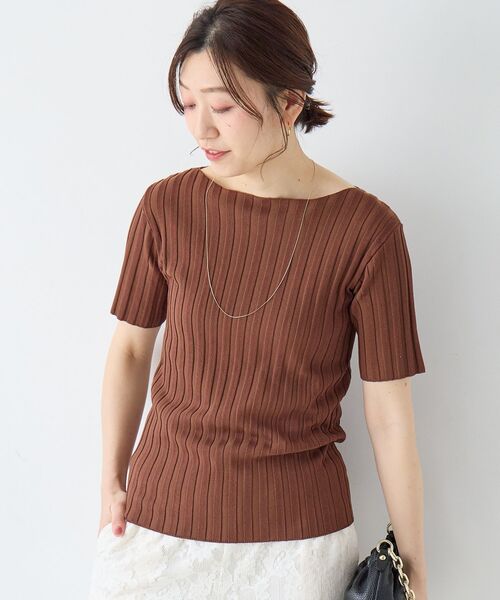 le.coeur blanc（ルクールブラン）の「ボートネックハーフスリーブリブニット（ニット/セーター・レディース・オフホワイト/グレイッシュベージュ/ブラウン/オレンジ/ブラック・38）」の9枚目の写真