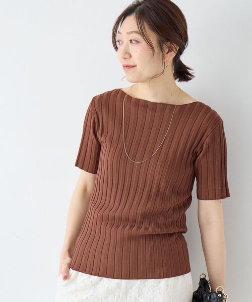 le.coeur blanc（ルクールブラン）の「ボートネックハーフスリーブリブニット（ニット/セーター・レディース・オフホワイト/グレイッシュベージュ/ブラウン/オレンジ/ブラック・38）」の13枚目の写真