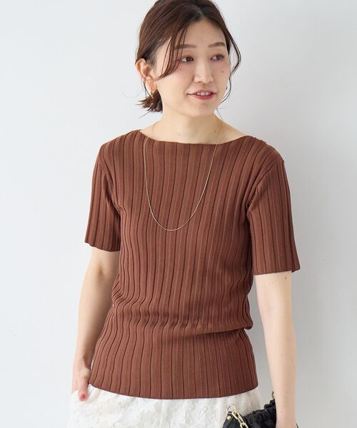 le.coeur blanc（ルクールブラン）の「ボートネックハーフスリーブリブニット（ニット/セーター・レディース・オフホワイト/グレイッシュベージュ/ブラウン/オレンジ/ブラック・38）」の14枚目の写真