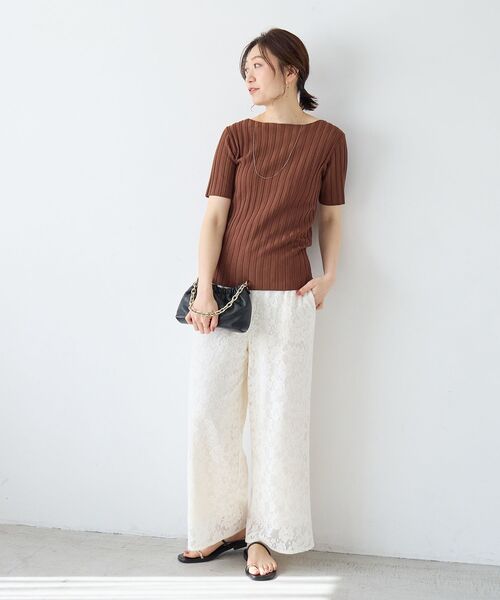 le.coeur blanc（ルクールブラン）の「ボートネックハーフスリーブリブニット（ニット/セーター・レディース・オフホワイト/グレイッシュベージュ/ブラウン/オレンジ/ブラック・38）」の16枚目の写真