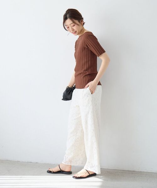 le.coeur blanc（ルクールブラン）の「ボートネックハーフスリーブリブニット（ニット/セーター・レディース・オフホワイト/グレイッシュベージュ/ブラウン/オレンジ/ブラック・38）」の19枚目の写真