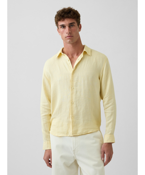GAP（ギャップ）の「リネン100% リラックスフィットシャツ（シャツ/ブラウス・メンズ・イエロー/ピンク/グリーン・XL/M/S/L/XS）」の3枚目の写真