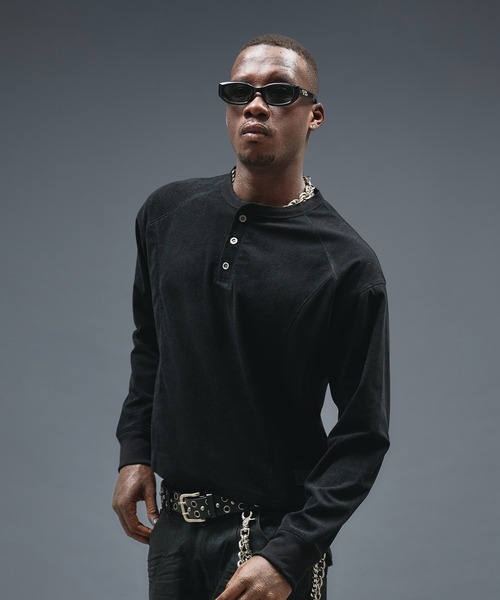 ANDER HUNK（アンダーハンク）の「Henry neck Short Rib LS / ヘンリーネックショートリブロングスリーブ（Tシャツ/カットソー・メンズ・レッド系その他/ブラック・LARGE/MEDIUM）」の9枚目の写真