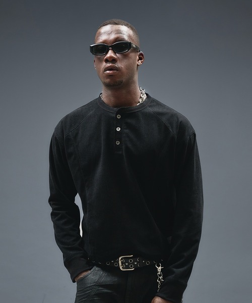 ANDER HUNK（アンダーハンク）の「Henry neck Short Rib LS / ヘンリーネックショートリブロングスリーブ（Tシャツ/カットソー・メンズ・レッド系その他/ブラック・LARGE/MEDIUM）」の11枚目の写真