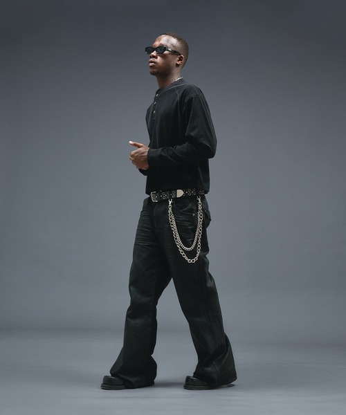 ANDER HUNK（アンダーハンク）の「Henry neck Short Rib LS / ヘンリーネックショートリブロングスリーブ（Tシャツ/カットソー・メンズ・レッド系その他/ブラック・LARGE/MEDIUM）」の14枚目の写真