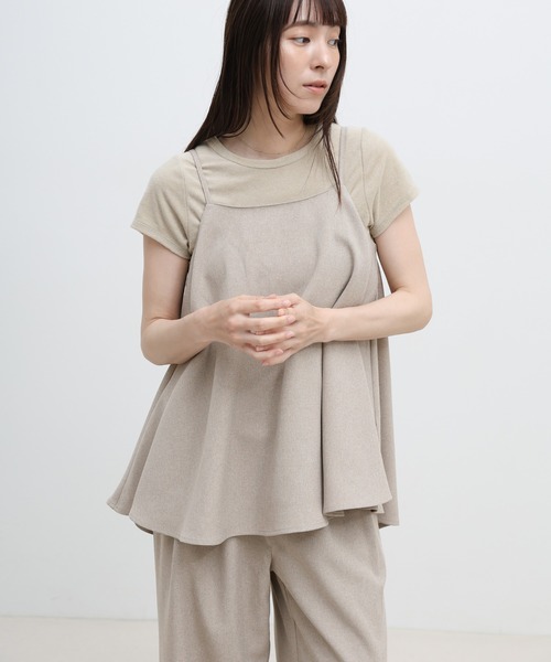 select MOCA(セレクトモカ)の「リネンタッチバックスリットフレアキャミソール【セットアップ対応可】(キャミソール・レディース・ベージュ/ブラウン/ブラック・FREE)」の3枚目の写真