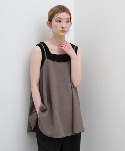 select MOCA(セレクトモカ)の「リネンタッチバックスリットフレアキャミソール【セットアップ対応可】(キャミソール・レディース・ベージュ/ブラウン/ブラック・FREE)」の2枚目の写真