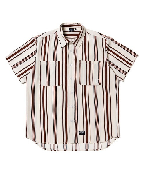 430（フォーサーティ）の「mhs2613- S-S DRP STRIPE SHIRT ストライプシャツ(26-084)（シャツ/ブラウス・メンズ・ブルー/オフホワイト/イエロー/ブラック/レッド・3/2/1/0）」の2枚目の写真