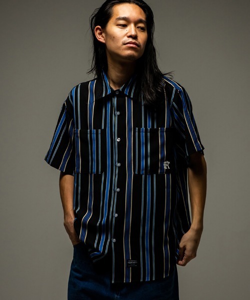 430（フォーサーティ）の「mhs2613- S-S DRP STRIPE SHIRT ストライプシャツ(26-084)（シャツ/ブラウス・メンズ・ブルー/オフホワイト/イエロー/ブラック/レッド・3/2/1/0）」の7枚目の写真