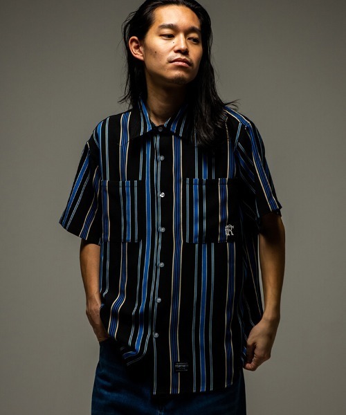 430（フォーサーティ）の「mhs2613- S-S DRP STRIPE SHIRT ストライプシャツ(26-084)（シャツ/ブラウス・メンズ・ブルー/オフホワイト/イエロー/ブラック/レッド・3/2/1/0）」の8枚目の写真