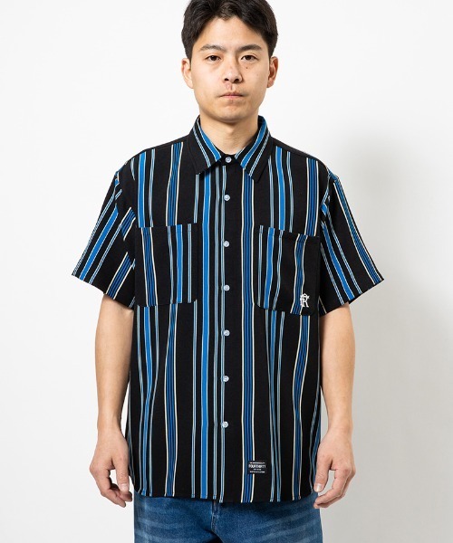 430（フォーサーティ）の「mhs2613- S-S DRP STRIPE SHIRT ストライプシャツ(26-084)（シャツ/ブラウス・メンズ・ブルー/オフホワイト/イエロー/ブラック/レッド・3/2/1/0）」の9枚目の写真